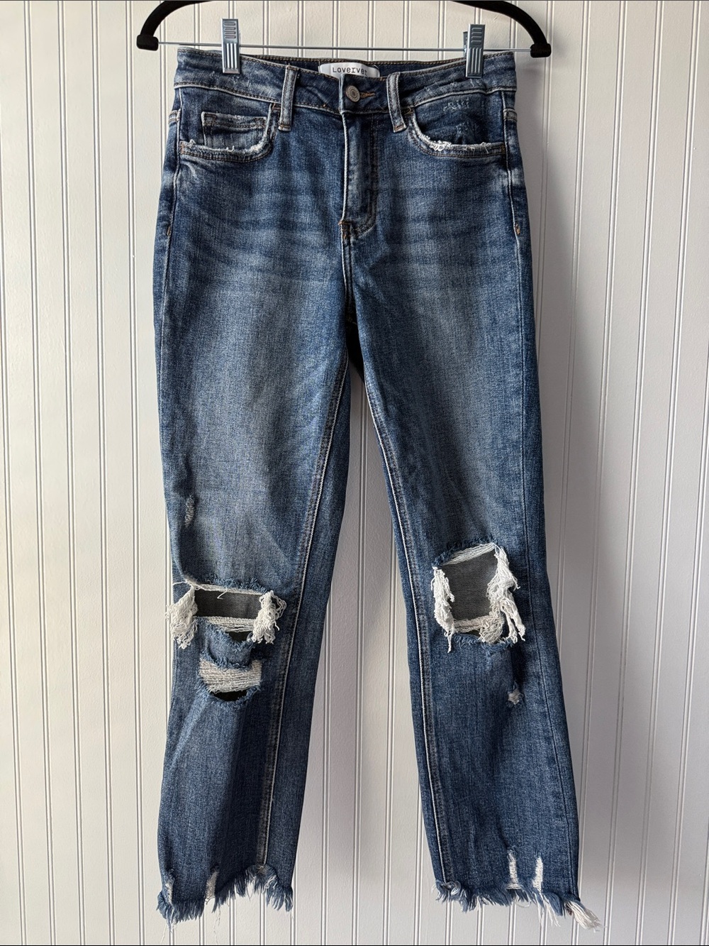 Loveret Distressed Straight Leg Jeans - Blue Denim